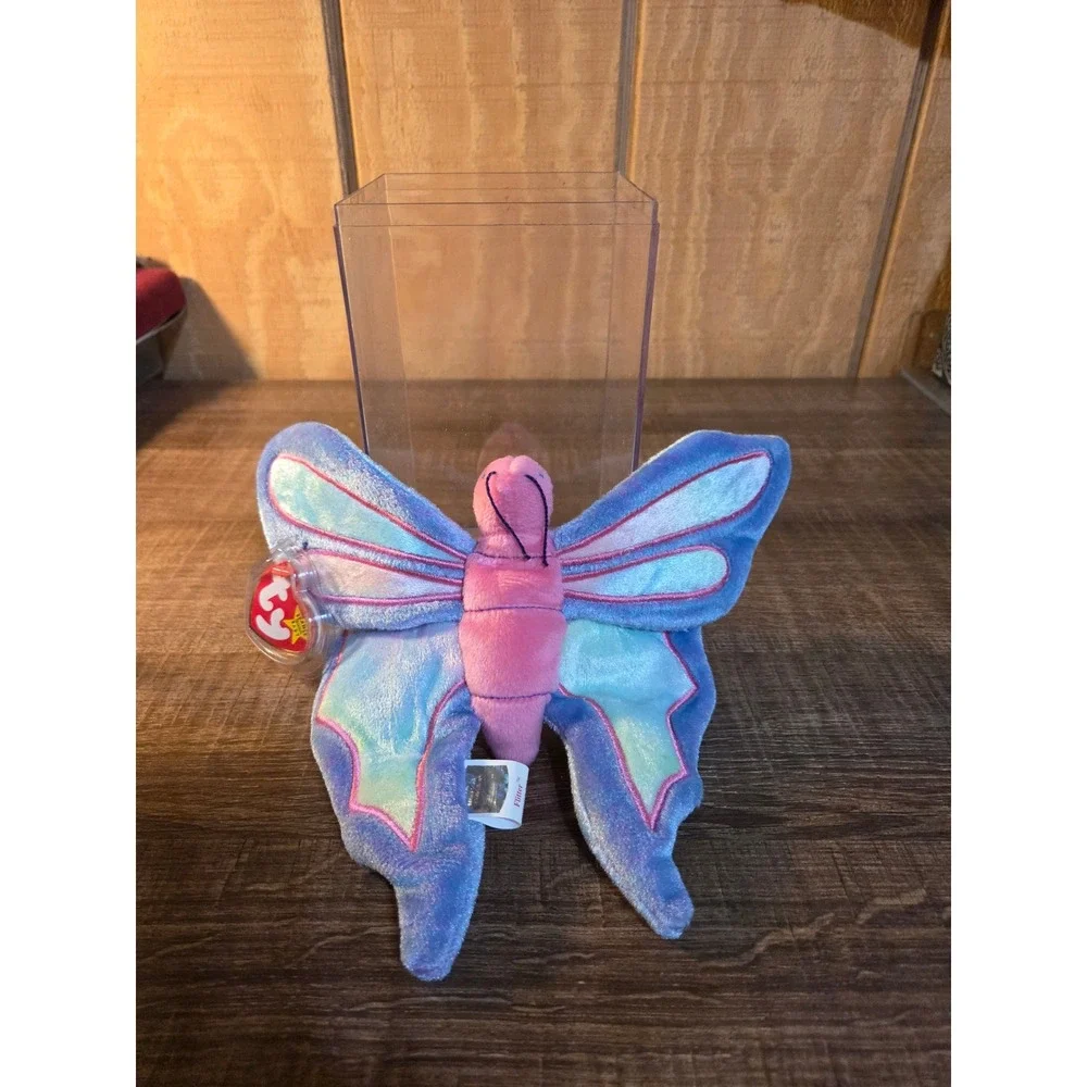 Ty Beanie Baby Flitter the Butterfly Pink Purple Iridescent Wings Plush Case